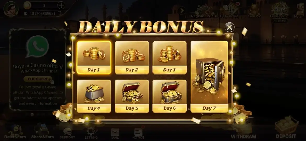 Royal Casino daily bonus reward system