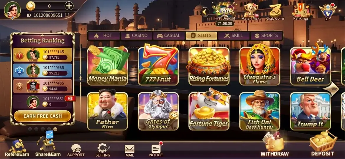 Royal Casino slots and casino game lobby